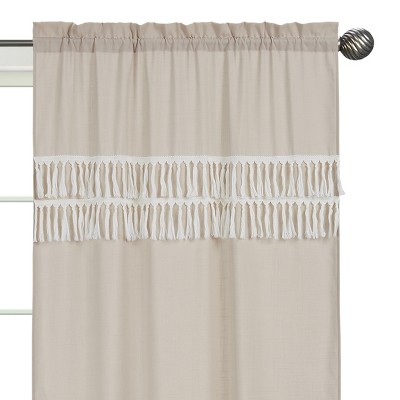 Boho Botanical Leaf Beige Linen Sheer Rod Pocket Curtains
