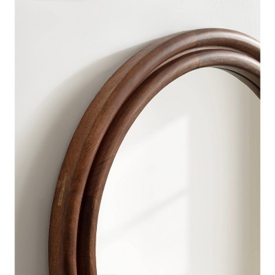 Walnut Brown Ribbed Round Mango Wood Vanity Mirror