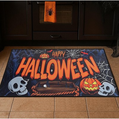 Home Mart Goods Halloween Orange Black Non-Slip Washable Low Pile Kitchen Mat Entrance Door Mat - 31" x 19"