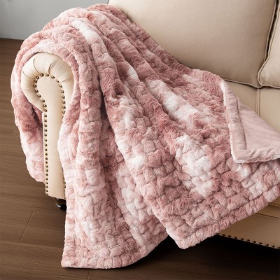 NicBex 50x60 Inch Tie Dye Ruched Faux Fur Throw Fuzzy Cozy Luxury Blanket for Bed Chair Sofa,Pink