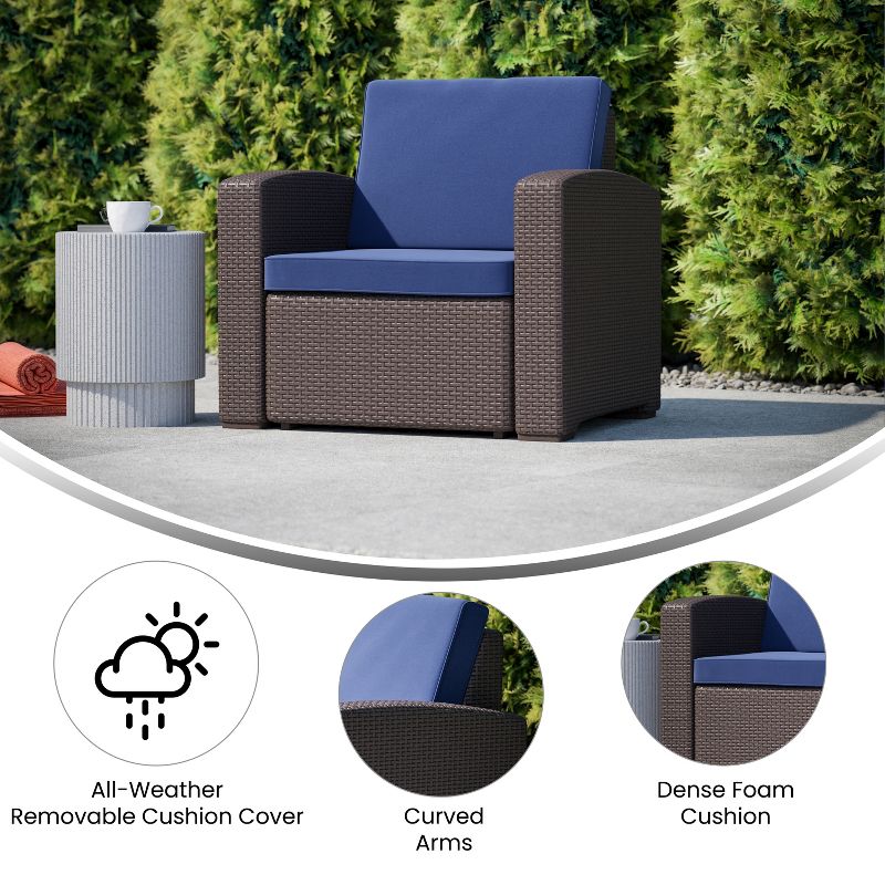 Merrick Lane Outdoor Furniture Resin Chair Faux Rattan Wicker Pattern Patio Chair With All-Weather Cushion, 5 of 11