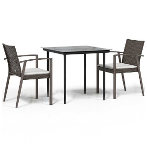 vidaXL 3 Piece Patio Dining Set Table and Chair with Cushions Poly Rattan and Steel - Brown 31.5" Table Length 2 Items - 1 of 4