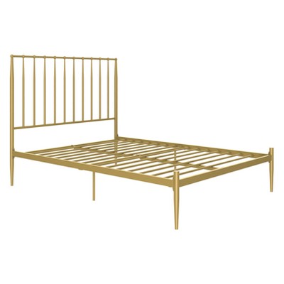 Giulia Gold Queen Metal Platform Bed with Vertical Slat Headboard