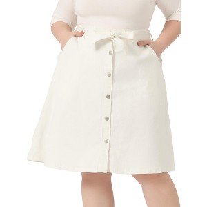Agnes Orinda Women's Plus Size Denim Tie High Waist Front Button Down A-Line Midi Jeans Skirts - 1 of 4