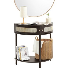 Yukimo Half-Moon Rattan Console Table - 2 Storage Drawers + Rattan Sliding Door, Curved Accent Table for Entryway/Living Room/Bedroom (Black) - 1 of 4