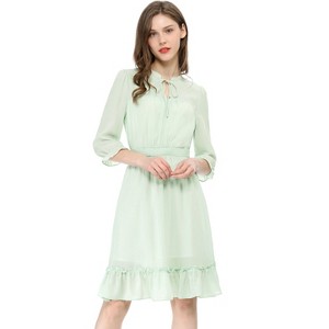 Allegra K Women's Solid Ruffle Hem 3/4 Sleeve A-Line Smocked Short Chiffon Dress - 1 of 4