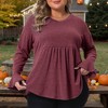 Women's Plus Size Pleat Peplum Curved Hem V Neck Ruffle Sleeve Casual Tunic Blouses - Agnes Orinda - 2 of 4