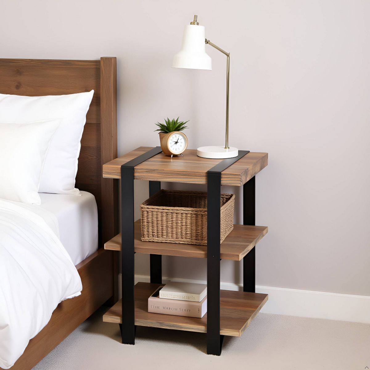 20" Modesto 2 Shelf Solid Wood and Metal End Table - Alaterre Furniture: Industrial, Rustic Design - thumbnail 6