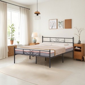 VECELO Twin/Full/Queen/King Size Bed Frame with Headboard&Footboard, Metal Bed Platform, Black - 1 of 4