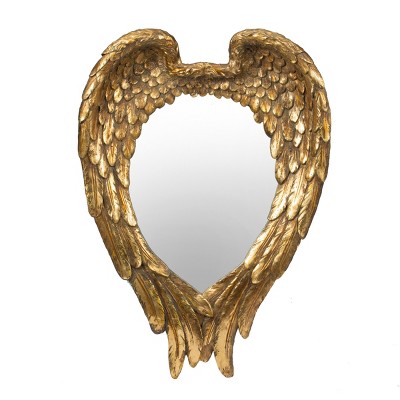 GlasFlength Decorative Wall Mirrors Golden Wing Accent Mirror Wall Mirror Antique Classic Mirror for Living Room, Gold, 22.4"*3.4"*15.8"