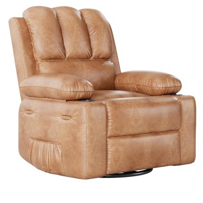 GustoWave Oversized Reclining Chair, Manual Recliner 135° for Adults, Faux PU Leather Sofa with 2 Cup Holders and Side Pockets for Nursery