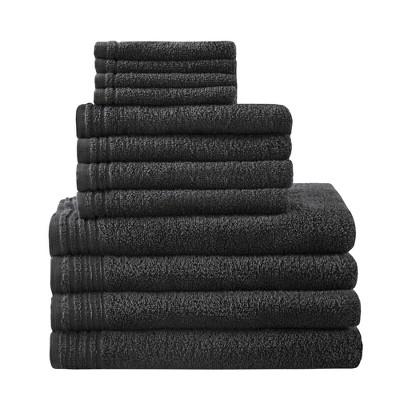 Vynxaria Black Cotton Quick Dry 12 Piece Towel Set