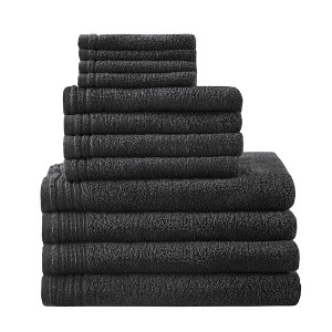 Vynxaria Black Cotton Quick Dry 12 Piece Towel Set - 1 of 4