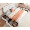 Bed Frame with 4 Storage Drawers & Adjustable Headboard - PU Leather Upholstered Platform Bed, Button Tufted Design - 3 of 4