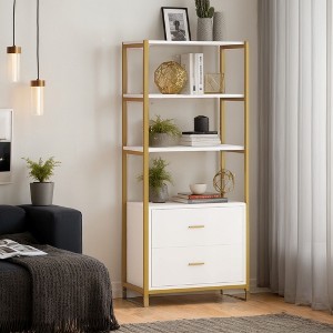 Hommoo 4-Tier Bookshelf,  Display Bookcase with 2 Drawers - 1 of 4