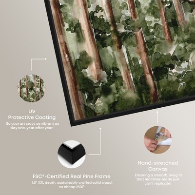 Wildy Forest Green and Brown Landscape Canvas Print with Black Frame