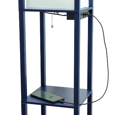 Classix Navy Blue 62.5" 3-Tier Shelf Floor Lamp with Linen Shade