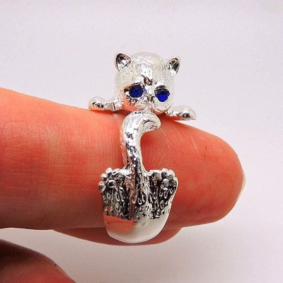 Fluffy Grumpy Cat Wrap Ring for Women Silver Plated Ginger Lyne Collection - image 2