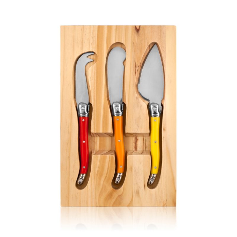 True Sunnyside Cheese Knives, Set of 3 Stainless Steel and Enamel Tools, Includes Wood Storage and Cheese Tray, Entertaining Gift Set, 1 of 7