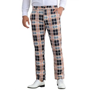 Lars Amadeus Men's Plaid Flat Front Business Dress Suit Pants - 1 of 4