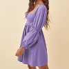 EXLURA Womens Square Neck Dress Long Puff Sleeve A-Line Casual Short Mini Dresses - 4 of 4