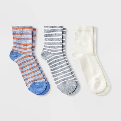 Women's Cushioned Striped/Solid 3pk Mid Crew Socks - Universal Thread™ 4-10