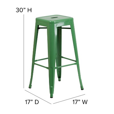 30" Green Metal Backless Stackable Bar Stool