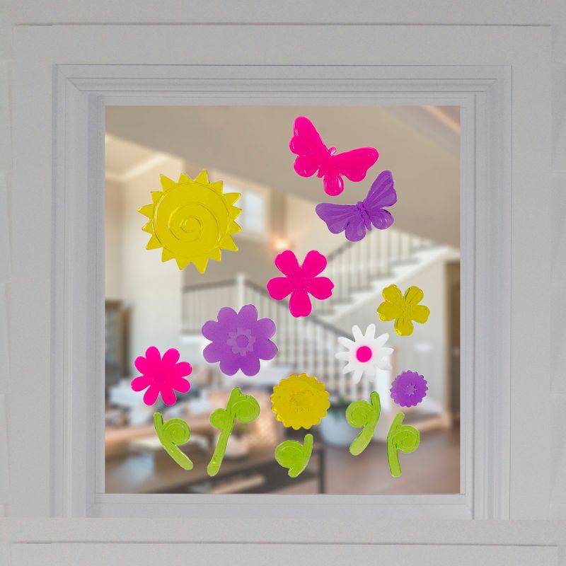 Northlight 14-Piece Pink and Purple Flowers Spring Gel Window Clings, 2 of 3