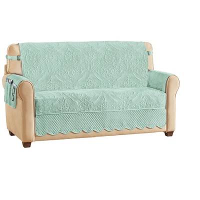 Collections Etc Luxe Quilted Furniture Cover with Arm Cover Pocket Loveseat seaglass
