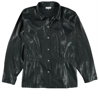 Calvin Klein Womens Faux Leather Elasticized Waist Motorcycle Jacket