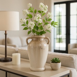 Textured Rustic Terracotta Vase with Handles Design - Perfect Flower Vase for Living Room, Bedroom, Office, and Room Decor - 1 of 4