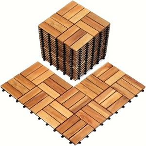 Gulches 27pcs Interlocking Deck Tiles, 11.8"x11.8" Natural Solid Acacia Wood, for Indoor/Outdoor Patio Garden Balcony Poolside - 1 of 4