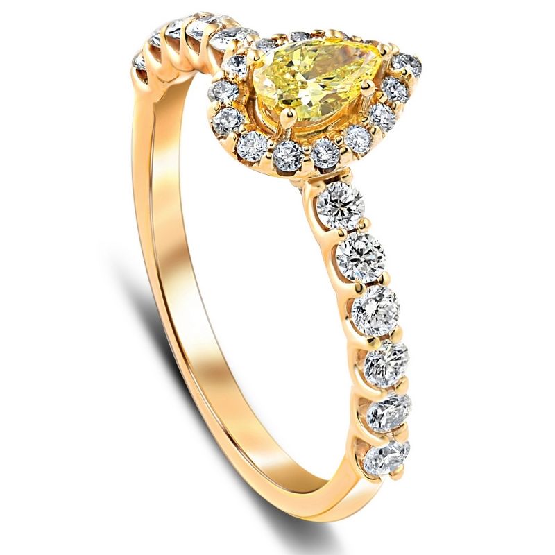 Pompeii3 3/4CT Fancy Yellow Pear Lab Created Diamond Halo Engagement Ring Yellow Gold, 3 of 6