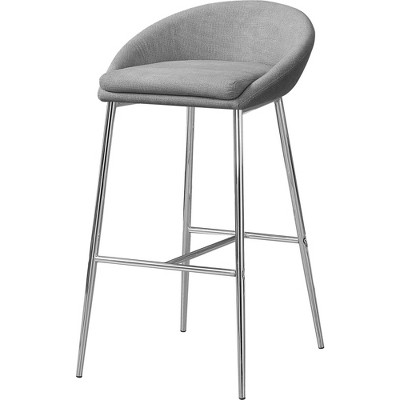 Monarch Specialties Bar Stool Set Of 2 Bar Height Metal Fabric Grey Chrome Contemporary Modern