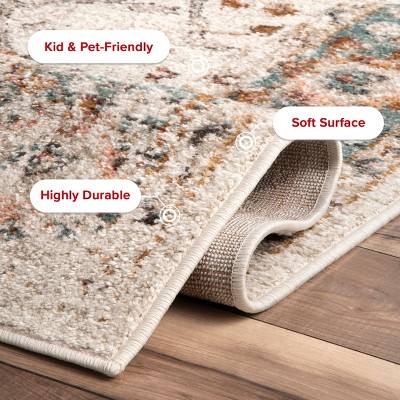 Cecil Beige Vintage Floral 3' x 5' Synthetic Area Rug