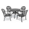 5-Piece Cast Aluminum Outdoor Dining Set with Brown Cushions, Round Table & Stackable Chairs - for Patio, Backyard - 3 of 4