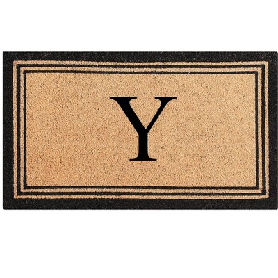 A1HC Natural Coir and PVC Backing Classic Border Monogrammed Door Mat, Anti-Shed Entry Doormat