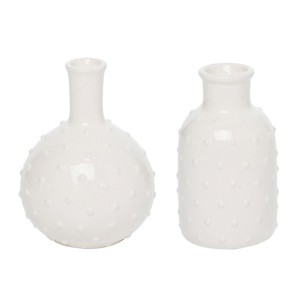 Transpac Ceramic 5.75 in. White Hobnail Vases Set of 2 - 1 of 2