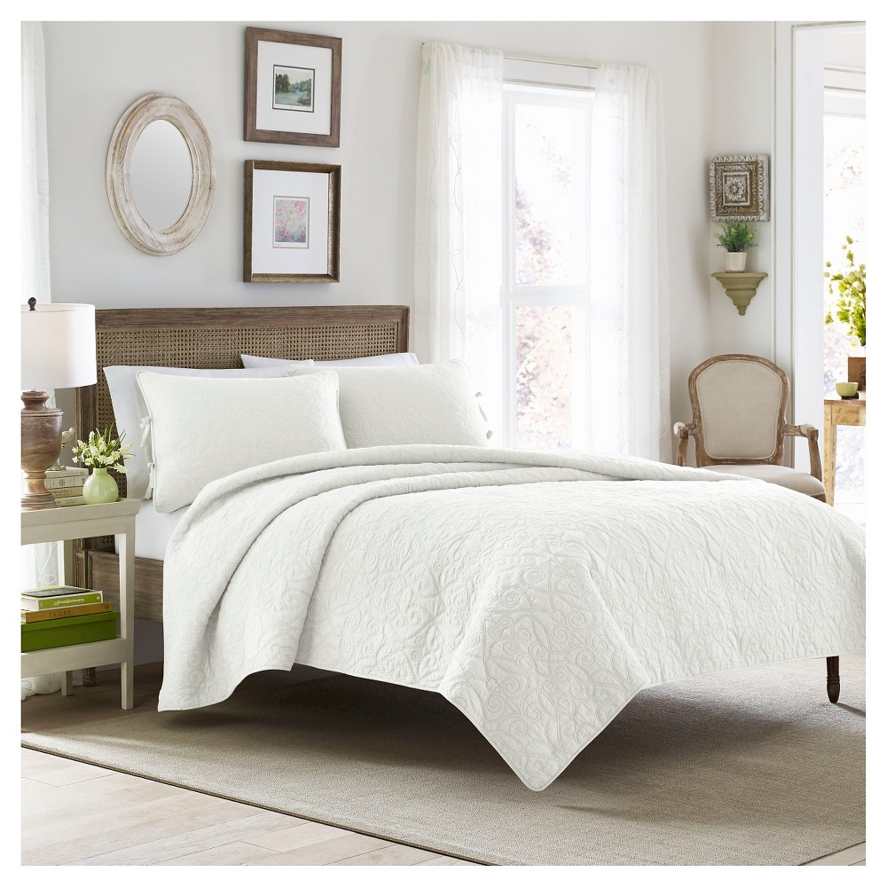 Photos - Duvet Felicity Quilt And Sham Set Twin White - Laura Ashley