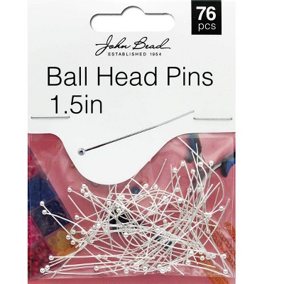John Bead Must Have Findings Metal Silver 24ga 1.5" Ball Head Pins for Jewelry Making Findings, 76 Pieces
