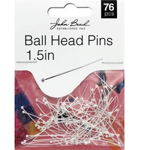 John Bead Must Have Findings Metal Silver 24ga 1.5" Ball Head Pins for Jewelry Making Findings, 76 Pieces - 1 of 1