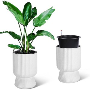 14.2" Tall Planters Set of 2, Self Watering Pots with Built-in Drainage and a Water Level Monitor - 1 of 4