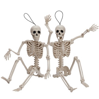 Joyfy 16” Halloween Full Body Poseable Skeleton, Human Plastic Bone with Movable Joints for Haunted House Graveyard Prop Party Decor (2pcs, Original)