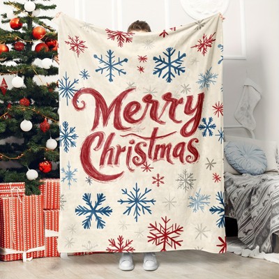 Merry Christmas Flannel Throw Blanket - Soft, Warm Winter Decor with Snowflake Design - for Sofa, Bedroom, Living Room - Perfect Gift for Friends