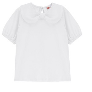 Girls' Bow - Neck Puff Sleeve Top, Cute Peter Pan Collar Tee, Sweet Casual Outfit for Kids - 1 of 4