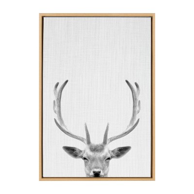 Natural Framed Canvas Deer Portrait for Kids Room