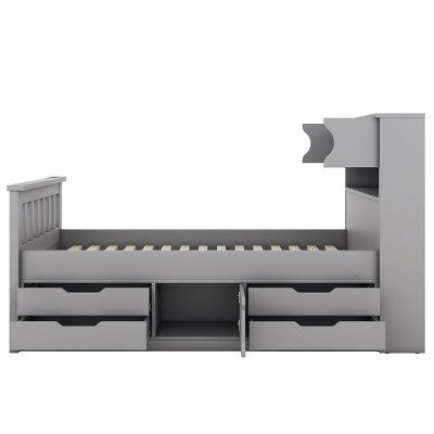 Twin Size Platform Bed Frame with Solid Wood Construction, Bookcase Headboard, 4 Storage Drawers, No Box Spring Needed - Baofuwish