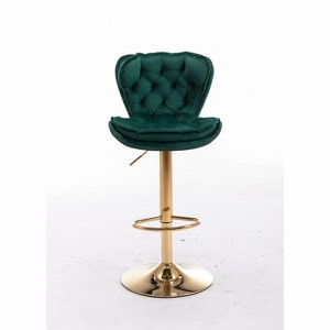 OUTSUPPLY Set of 2 Adjustable Swivel Bar Stools, Velvet Upholstery with Chrome Footrest & Golden Base, Counter Height Kitchen Island Stools - 1 of 4