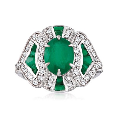 Ross-Simons 2.70 ct. t.w. Emerald and .64 ct. t.w. Diamond Ring in 18kt White Gold Size 6