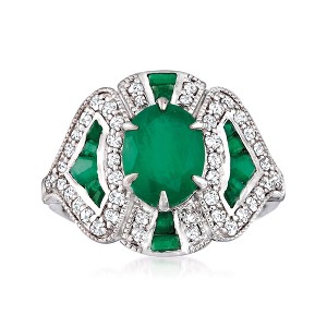 Ross-Simons 2.70 ct. t.w. Emerald and .64 ct. t.w. Diamond Ring in 18kt White Gold Size 6 - 1 of 4